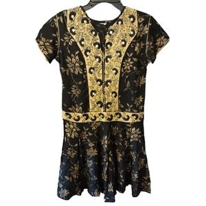 Dress Embroidered Gold Made In India Women's Size Medium Black with Short Sleeve